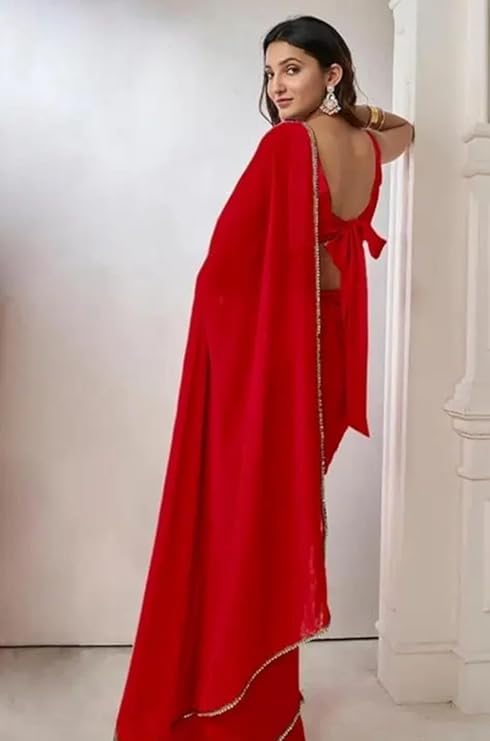 women's designer soft georgette saree with unstitched blouse piece and plain saree with lace border pati for women weddings, festivals & special occasions women's designer soft georgette saree with unstitched blouse piece and plain saree with lace border pati for women weddings, festivals & special occasions