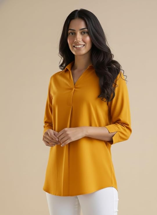 mirhanika women long shirt soft viscose rayon stylish hemline solid casual top western tunic shirt office formal wear mirhanika women long shirt soft viscose rayon stylish hemline solid casual top western tunic shirt office formal wear