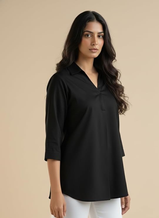 mirhanika women long shirt soft viscose rayon stylish hemline solid casual top western tunic shirt office formal wear mirhanika women long shirt soft viscose rayon stylish hemline solid casual top western tunic shirt office formal wear