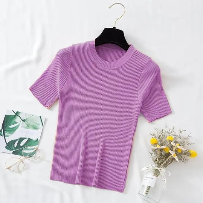 istyle can women?s slim fit solid rib knit stretchable top | round neck short sleeve tee | plain fitted t shirt for casual, office with high stretch | regular top for girls & women istyle can women?s slim fit solid rib knit stretchable top | round neck short sleeve tee | plain fitted t shirt for casual, office with high stretch | regular top for girls & women