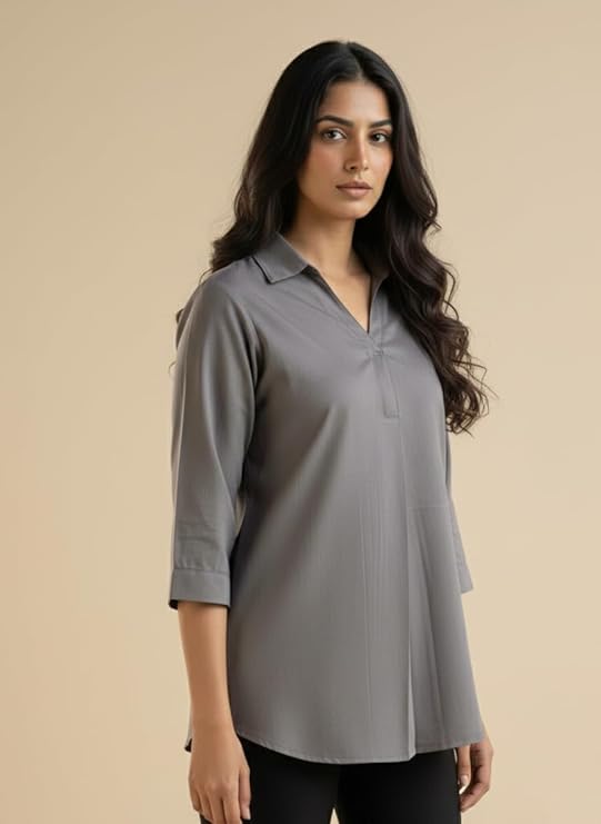 mirhanika women long shirt soft viscose rayon stylish hemline solid casual top western tunic shirt office formal wear mirhanika women long shirt soft viscose rayon stylish hemline solid casual top western tunic shirt office formal wear