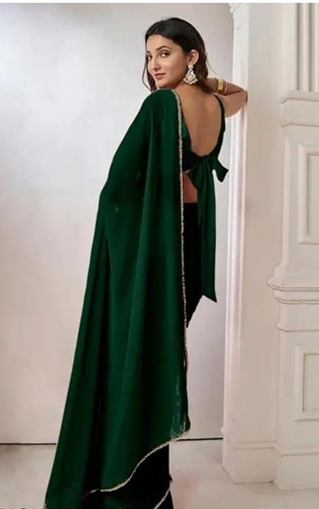 women's designer soft georgette saree with unstitched blouse piece and plain saree with lace border pati for women weddings, festivals & special occasions women's designer soft georgette saree with unstitched blouse piece and plain saree with lace border pati for women weddings, festivals & special occasions