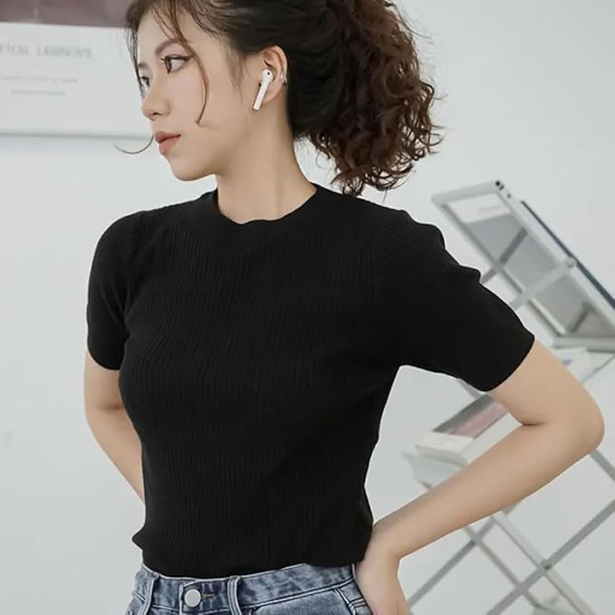 istyle can women?s slim fit solid rib knit stretchable top | round neck short sleeve tee | plain fitted t shirt for casual, office with high stretch | regular top for girls & women istyle can women?s slim fit solid rib knit stretchable top | round neck short sleeve tee | plain fitted t shirt for casual, office with high stretch | regular top for girls & women