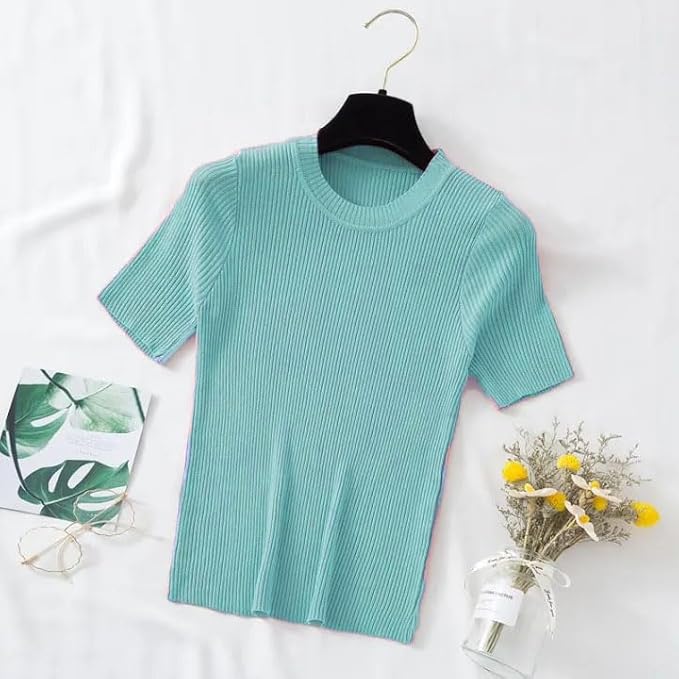 istyle can women?s slim fit solid rib knit stretchable top | round neck short sleeve tee | plain fitted t shirt for casual, office with high stretch | regular top for girls & women istyle can women?s slim fit solid rib knit stretchable top | round neck short sleeve tee | plain fitted t shirt for casual, office with high stretch | regular top for girls & women