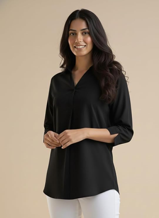 mirhanika women long shirt soft viscose rayon stylish hemline solid casual top western tunic shirt office formal wear mirhanika women long shirt soft viscose rayon stylish hemline solid casual top western tunic shirt office formal wear
