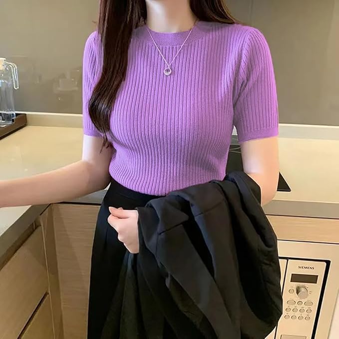 istyle can women?s slim fit solid rib knit stretchable top | round neck short sleeve tee | plain fitted t shirt for casual, office with high stretch | regular top for girls & women istyle can women?s slim fit solid rib knit stretchable top | round neck short sleeve tee | plain fitted t shirt for casual, office with high stretch | regular top for girls & women
