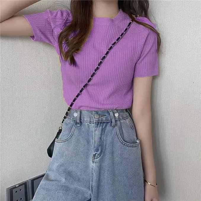 istyle can women?s slim fit solid rib knit stretchable top | round neck short sleeve tee | plain fitted t shirt for casual, office with high stretch | regular top for girls & women istyle can women?s slim fit solid rib knit stretchable top | round neck short sleeve tee | plain fitted t shirt for casual, office with high stretch | regular top for girls & women