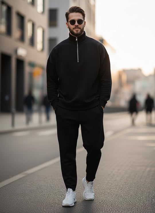 mack jonney solid half zipper track suit for men | co ord set | warm fleece tracksuit set | full sleeve sweatshirt mack jonney solid half zipper track suit for men | co ord set | warm fleece tracksuit set | full sleeve sweatshirt