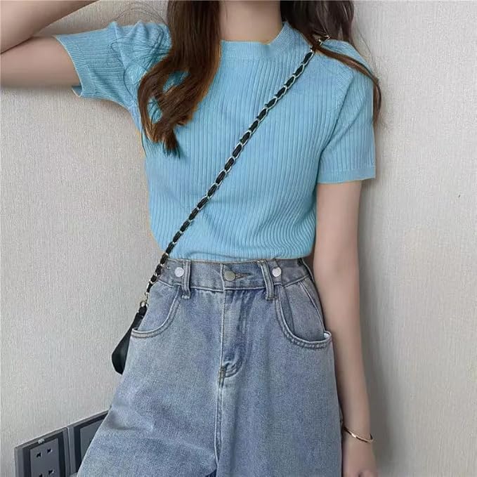 istyle can women?s slim fit solid rib knit stretchable top | round neck short sleeve tee | plain fitted t shirt for casual, office with high stretch | regular top for girls & women istyle can women?s slim fit solid rib knit stretchable top | round neck short sleeve tee | plain fitted t shirt for casual, office with high stretch | regular top for girls & women