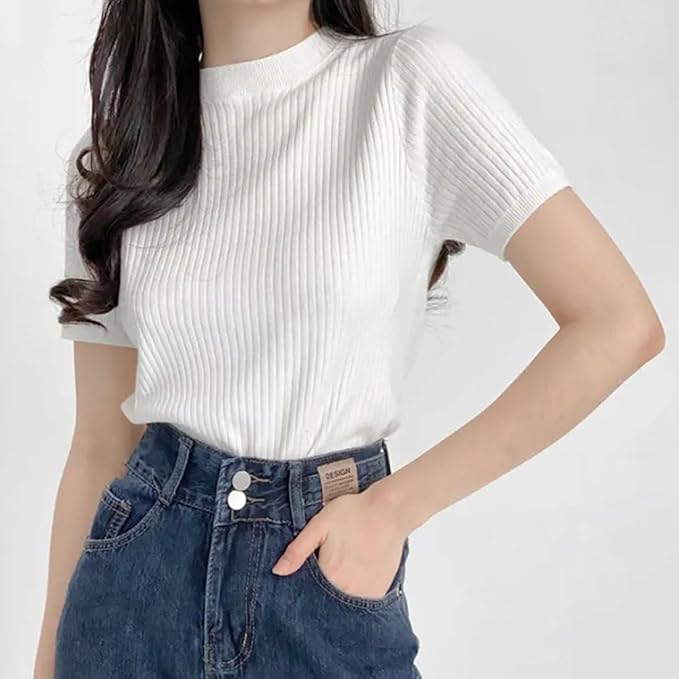istyle can women?s slim fit solid rib knit stretchable top | round neck short sleeve tee | plain fitted t shirt for casual, office with high stretch | regular top for girls & women istyle can women?s slim fit solid rib knit stretchable top | round neck short sleeve tee | plain fitted t shirt for casual, office with high stretch | regular top for girls & women