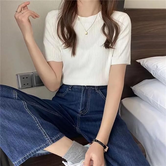 istyle can women?s slim fit solid rib knit stretchable top | round neck short sleeve tee | plain fitted t shirt for casual, office with high stretch | regular top for girls & women istyle can women?s slim fit solid rib knit stretchable top | round neck short sleeve tee | plain fitted t shirt for casual, office with high stretch | regular top for girls & women