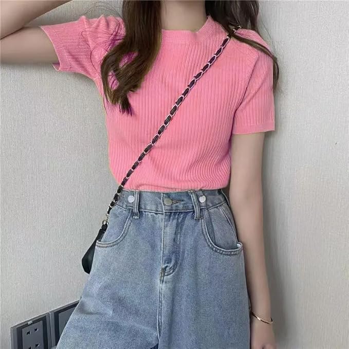 istyle can women?s slim fit solid rib knit stretchable top | round neck short sleeve tee | plain fitted t shirt for casual, office with high stretch | regular top for girls & women istyle can women?s slim fit solid rib knit stretchable top | round neck short sleeve tee | plain fitted t shirt for casual, office with high stretch | regular top for girls & women