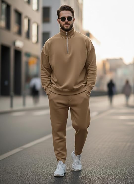 mack jonney solid half zipper track suit for men | co ord set | warm fleece tracksuit set | full sleeve sweatshirt mack jonney solid half zipper track suit for men | co ord set | warm fleece tracksuit set | full sleeve sweatshirt