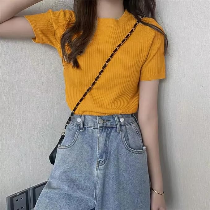 istyle can women?s slim fit solid rib knit stretchable top | round neck short sleeve tee | plain fitted t shirt for casual, office with high stretch | regular top for girls & women istyle can women?s slim fit solid rib knit stretchable top | round neck short sleeve tee | plain fitted t shirt for casual, office with high stretch | regular top for girls & women