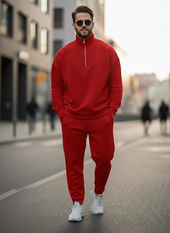 mack jonney solid half zipper track suit for men | co ord set | warm fleece tracksuit set | full sleeve sweatshirt mack jonney solid half zipper track suit for men | co ord set | warm fleece tracksuit set | full sleeve sweatshirt