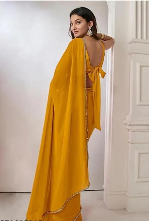 women's designer soft georgette saree with unstitched blouse piece and plain saree with lace border pati for women weddings, festivals & special occasions women's designer soft georgette saree with unstitched blouse piece and plain saree with lace border pati for women weddings, festivals & special occasions