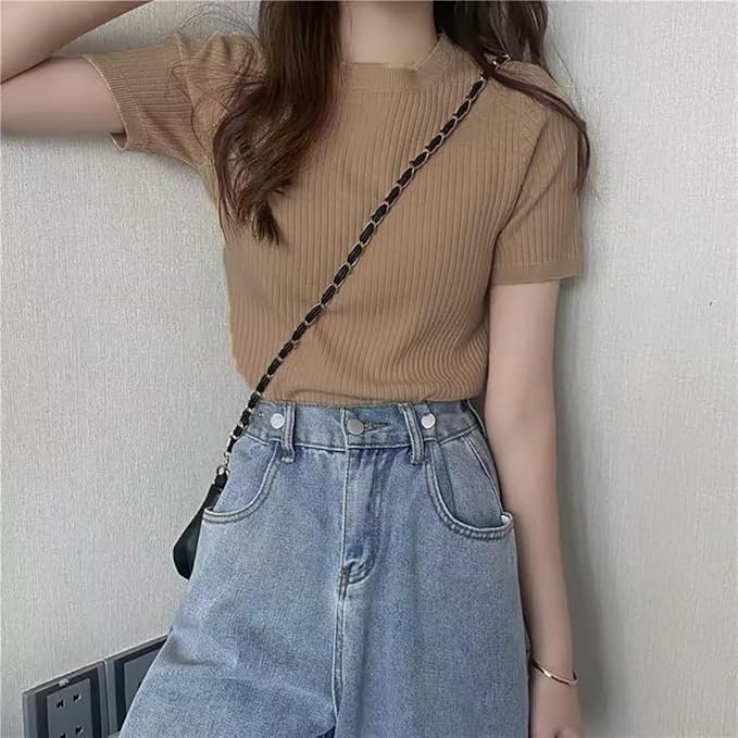 istyle can women?s slim fit solid rib knit stretchable top | round neck short sleeve tee | plain fitted t shirt for casual, office with high stretch | regular top for girls & women istyle can women?s slim fit solid rib knit stretchable top | round neck short sleeve tee | plain fitted t shirt for casual, office with high stretch | regular top for girls & women
