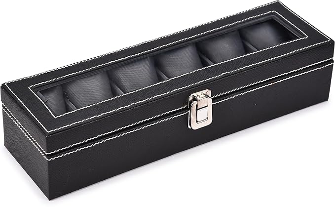 storeshine men's and women's leatherette watch organizer holder case for 6 watches, removable watch pillows, watch box holder, gift for loved ones (grey::black) storeshine men's and women's leatherette watch organizer holder case for 6 watches, removable watch pillows, watch box holder, gift for loved ones (grey::black)