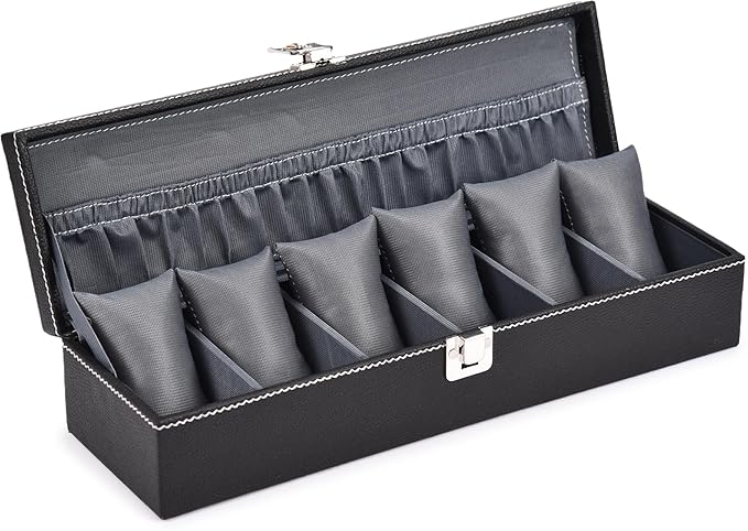 storeshine men's and women's leatherette watch organizer holder case for 6 watches, removable watch pillows, watch box holder, gift for loved ones (grey::grey) storeshine men's and women's leatherette watch organizer holder case for 6 watches, removable watch pillows, watch box holder, gift for loved ones (grey::grey)