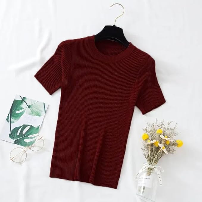 istyle can women?s slim fit solid rib knit stretchable top | round neck short sleeve tee | plain fitted t shirt for casual, office with high stretch | regular top for girls & women istyle can women?s slim fit solid rib knit stretchable top | round neck short sleeve tee | plain fitted t shirt for casual, office with high stretch | regular top for girls & women