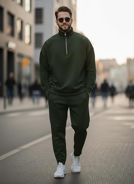 mack jonney solid half zipper track suit for men | co ord set | warm fleece tracksuit set | full sleeve sweatshirt mack jonney solid half zipper track suit for men | co ord set | warm fleece tracksuit set | full sleeve sweatshirt