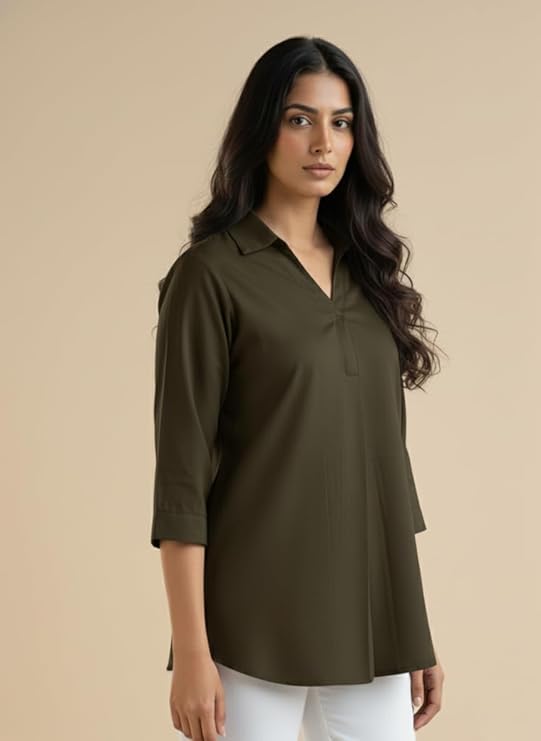 mirhanika women long shirt soft viscose rayon stylish hemline solid casual top western tunic shirt office formal wear mirhanika women long shirt soft viscose rayon stylish hemline solid casual top western tunic shirt office formal wear