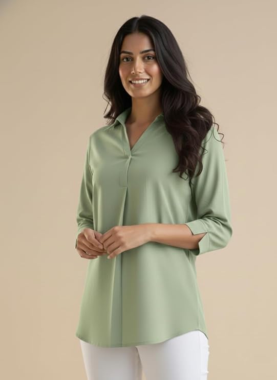 mirhanika women long shirt soft viscose rayon stylish hemline solid casual top western tunic shirt office formal wear mirhanika women long shirt soft viscose rayon stylish hemline solid casual top western tunic shirt office formal wear