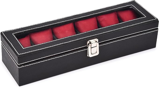 storeshine men's and women's leatherette watch organizer holder case for 6 watches, removable watch pillows, watch box holder, gift for loved ones (black::red) storeshine men's and women's leatherette watch organizer holder case for 6 watches, removable watch pillows, watch box holder, gift for loved ones (black::red)