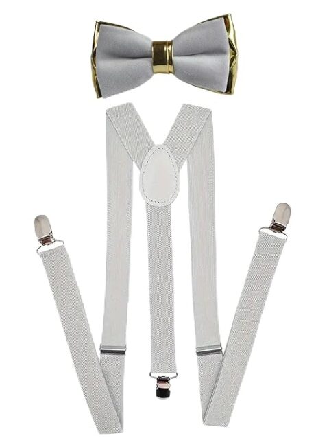silk satin & gold faux bow tie bowtie + elastic suspenders braces pocket squares for men (copy)