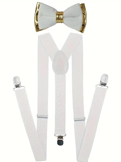 silk satin & gold faux bow tie bowtie + elastic suspenders braces pocket squares for men (copy)